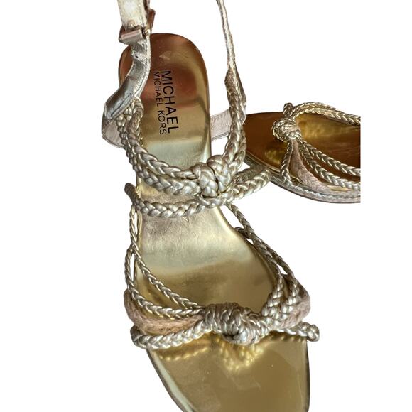 Michael Kors strappy Braided Metallic Espadrille wedge sandals Gold 6.5 - Picture 2 of 7
